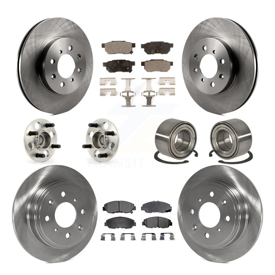 Front Rear Wheel Hub Bearings Assembly Disc Brake Rotors And Ceramic Pads Kit (10Pc) For 1997 Acura EL Without 4 ABS KBB-116757
