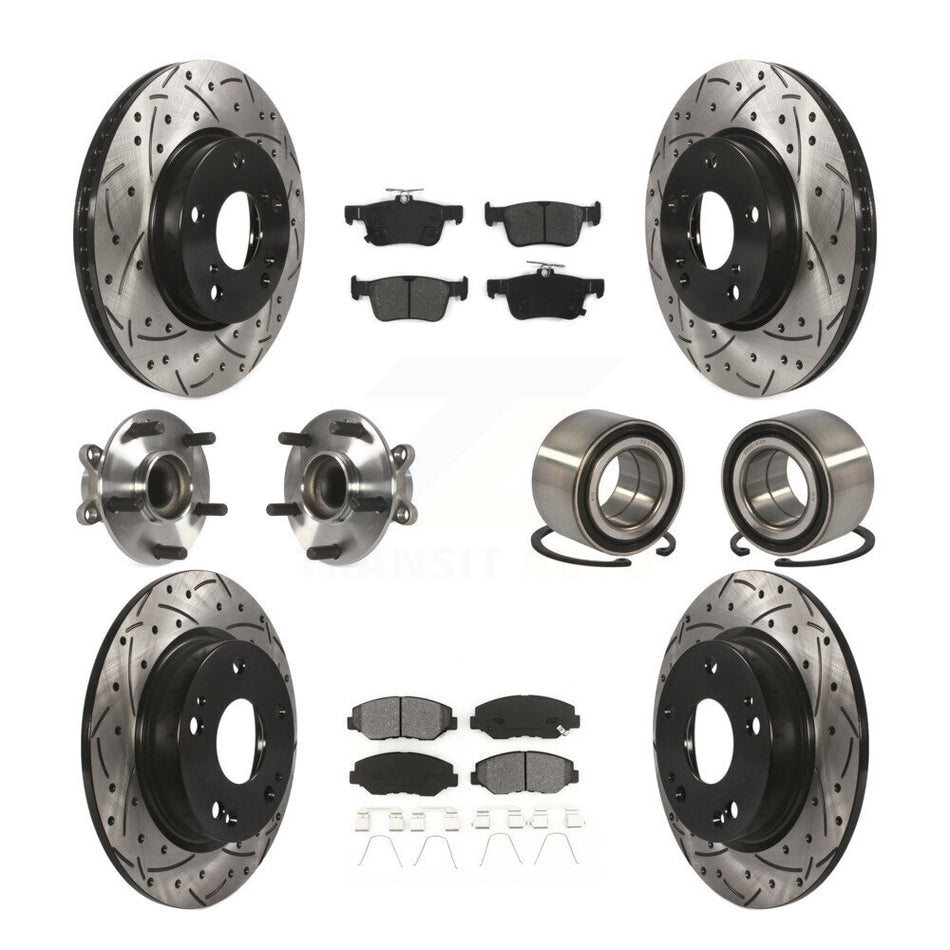Front Rear Wheel Hub Bearings Assembly Coated Disc Brake Rotors And Semi-Metallic Pads Kit (10Pc) For Honda Civic KBB-116760