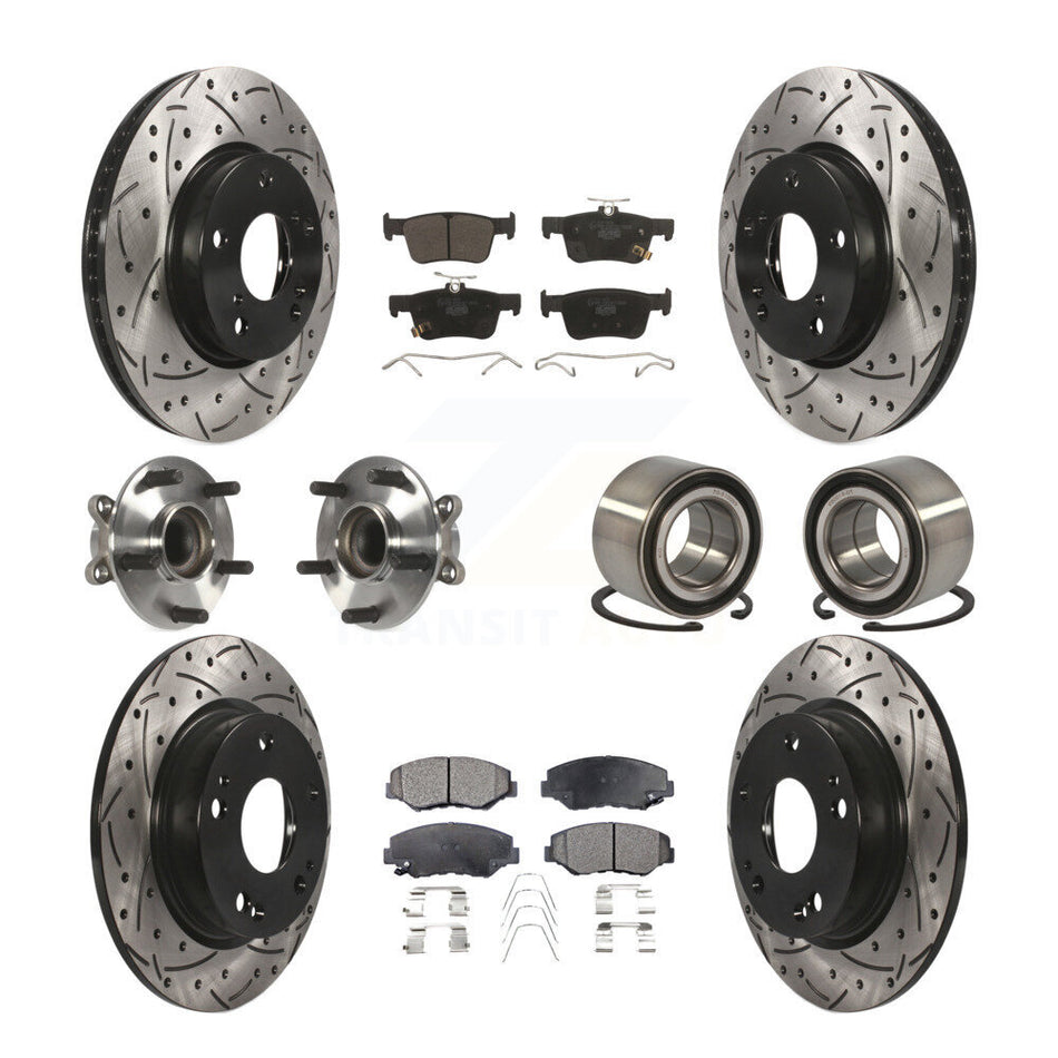 Front Rear Wheel Hub Bearings Assembly Coated Disc Brake Rotors And Ceramic Pads Kit (10Pc) For Honda Civic KBB-116761