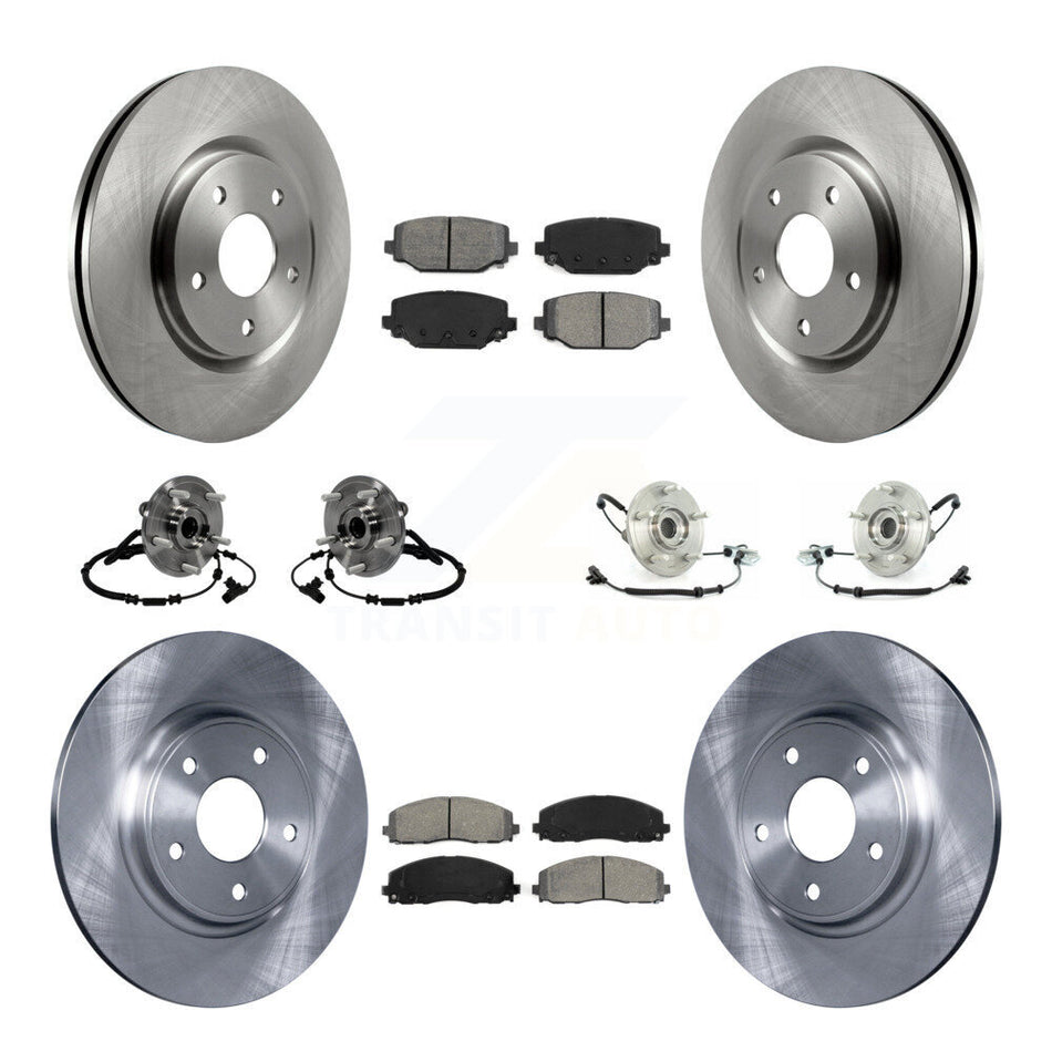 Front Rear Hub Bearings Assembly Disc Brake Rotors And Semi-Metallic Pads Kit (10Pc) For 2012 Volkswagen Routan With Dual Piston Caliper KBB-116777