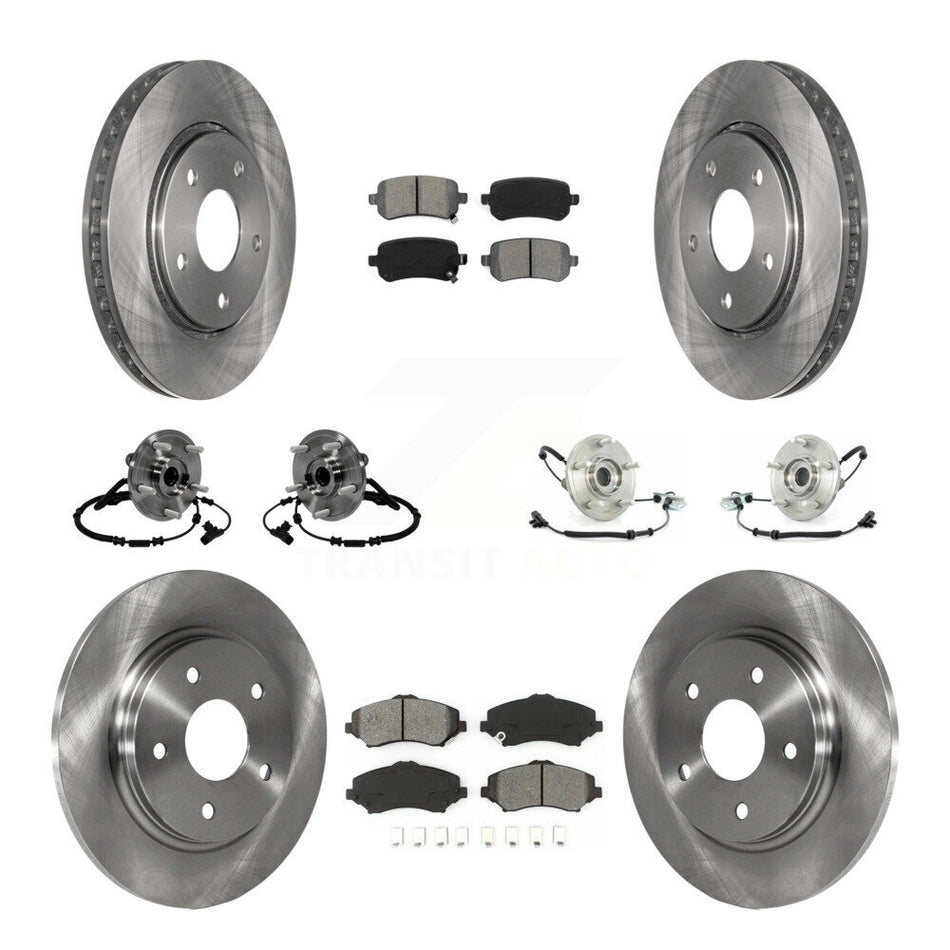 Front Rear Hub Bearings Assembly Disc Brake Rotors And Semi-Metallic Pads Kit (10Pc) For 2012 Volkswagen Routan With Single Piston Caliper KBB-116778