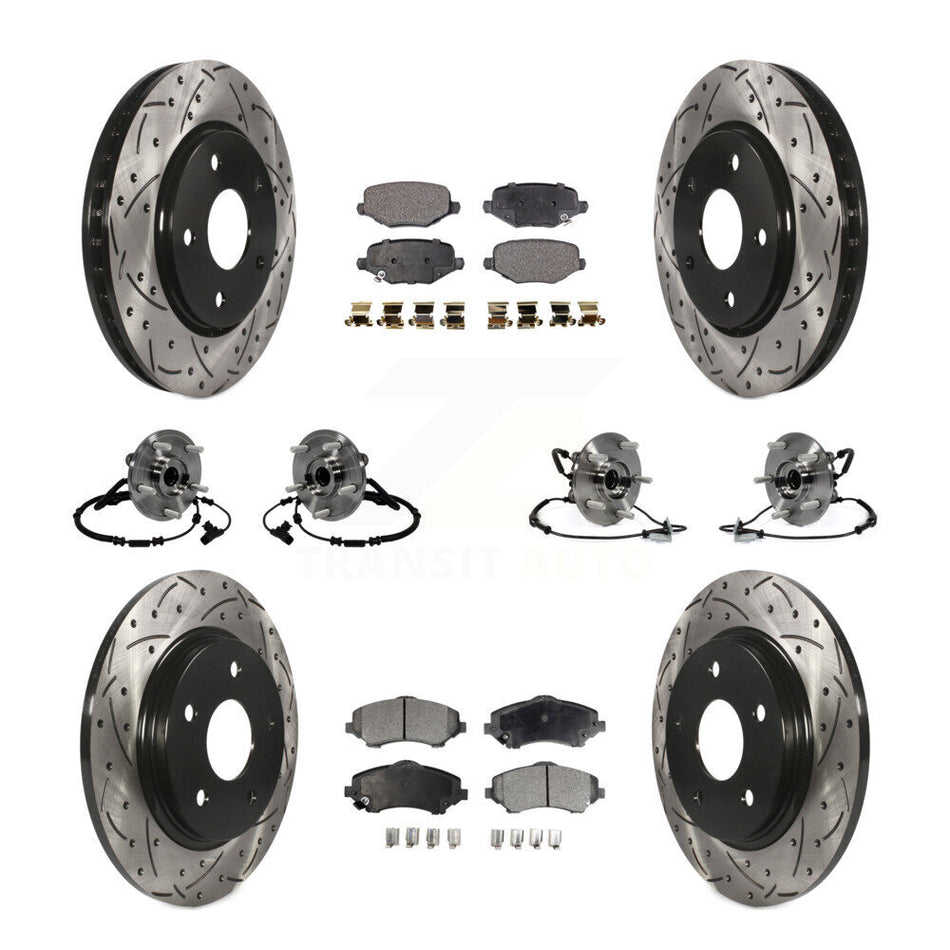 Front Rear Hub Bearings Assembly Coated Disc Brake Rotors And Semi-Metallic Pads Kit (10Pc) For Dodge Grand Caravan Chrysler Town & Country Ram C/V Volkswagen Routan KBB-116786