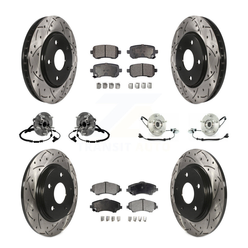 Front Rear Hub Bearings Assembly Coated Disc Brake Rotors And Semi-Metallic Pads Kit (10Pc) For 2012 Volkswagen Routan With Single Piston Caliper KBB-116788