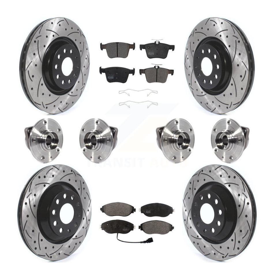 Front Rear Hub Bearings Assembly Coated Disc Brake Rotors And Semi-Metallic Pads Kit (10Pc) For Audi Q3 Volkswagen Arteon KBB-116790