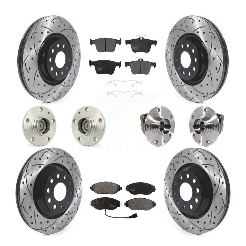 Front Rear Hub Bearings Assembly Coated Disc Brake Rotors And Semi-Metallic Pads Kit (10Pc) For 2019-2020 Volkswagen Arteon FWD KBB-116791