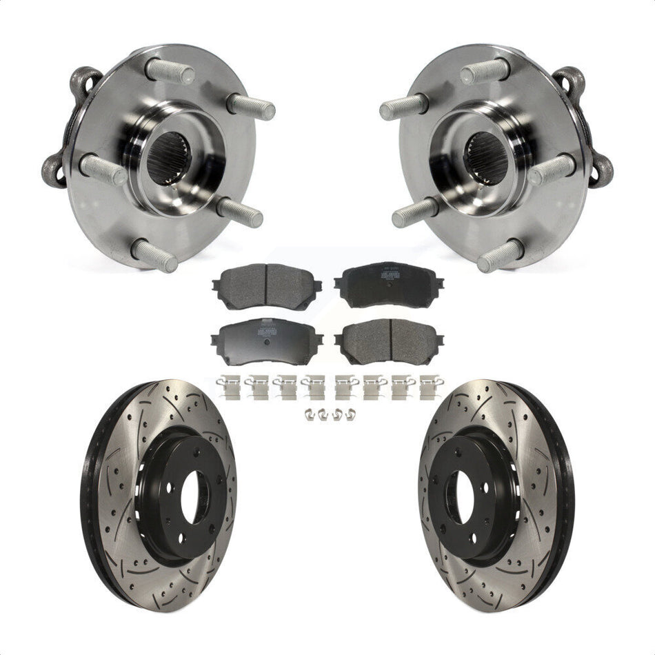 Front Hub Bearing Assembly With Coated Drilled Slotted Disc Brake Rotors And Semi-Metallic Pads Kit For 2019 Mazda 6 Naturally Aspirated KBB-116792