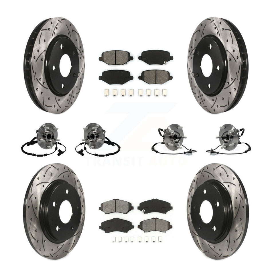 Front Rear Hub Bearings Assembly Coated Disc Brake Rotors And Semi-Metallic Pads Kit (10Pc) For Dodge Grand Caravan Chrysler Town & Country Ram C/V Volkswagen Routan KBB-116796