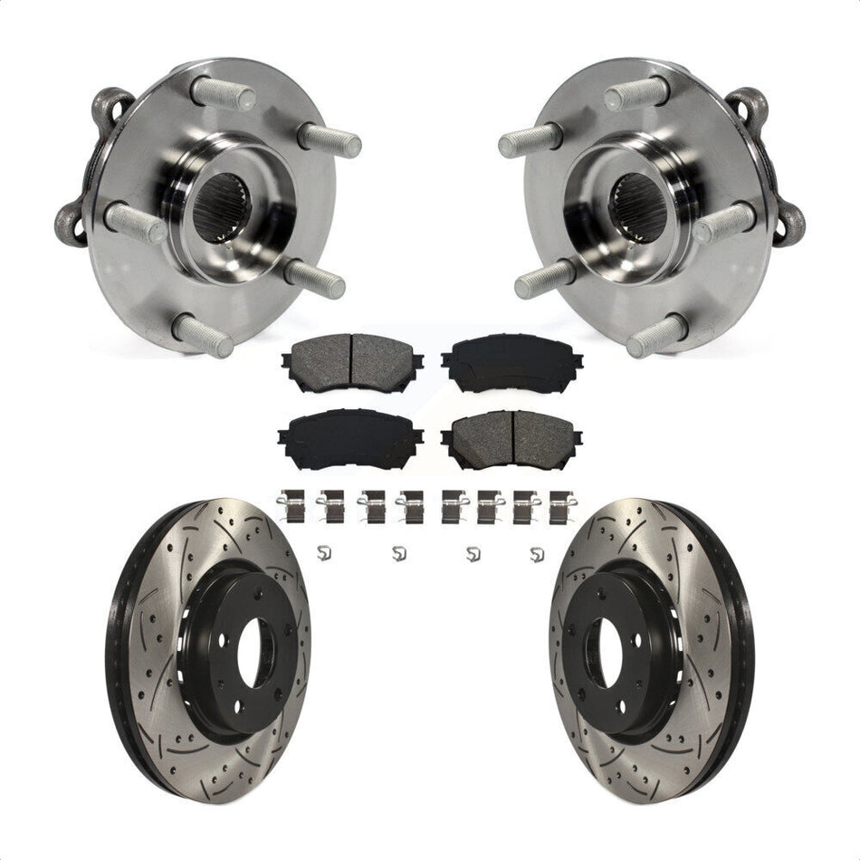 Front Hub Bearing Assembly With Coated Drilled Slotted Disc Brake Rotors And Semi-Metallic Pads Kit For 2019 Mazda 6 Naturally Aspirated KBB-116800