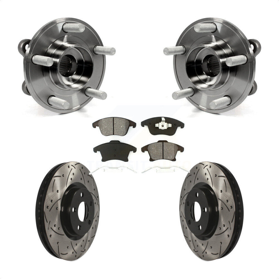 Front Hub Bearing Assembly With Coated Drilled Slotted Disc Brake Rotors And Semi-Metallic Pads Kit For 2019-2020 Ford Police Responder Hybrid SSV Plug-In KBB-116801