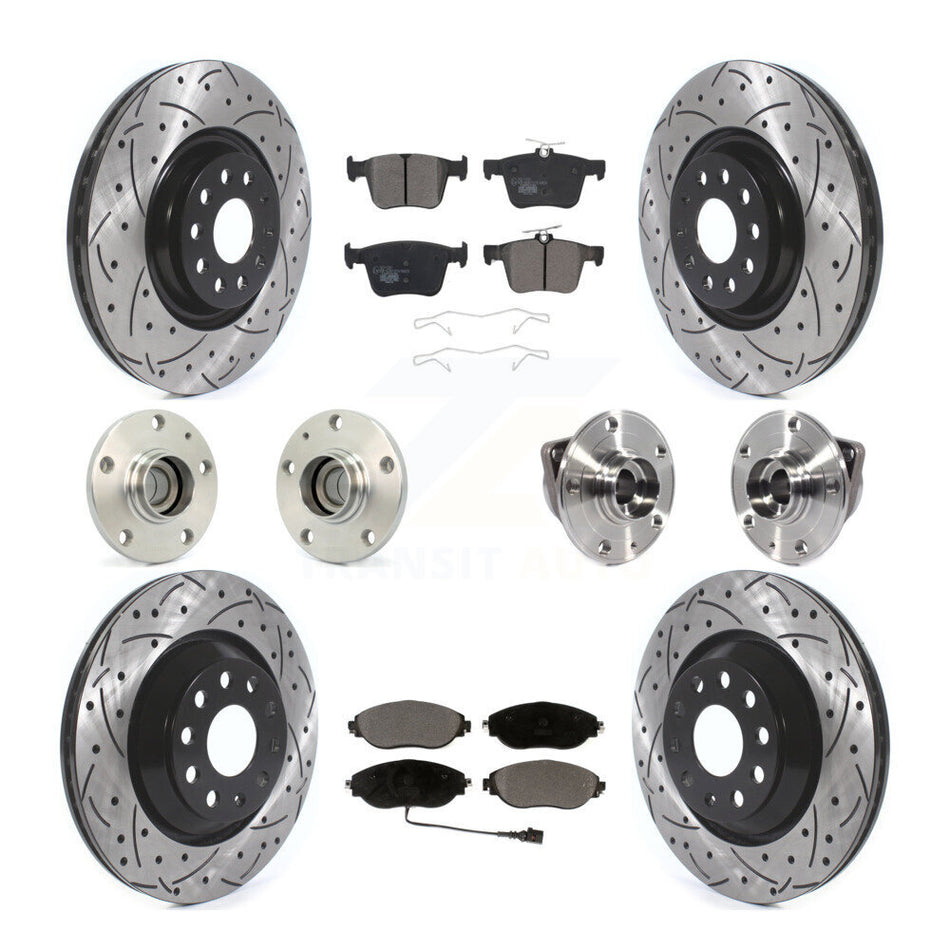 Front Rear Hub Bearings Assembly Coated Disc Brake Rotors And Ceramic Pads Kit (10Pc) For 2019-2020 Volkswagen Arteon FWD KBB-116803