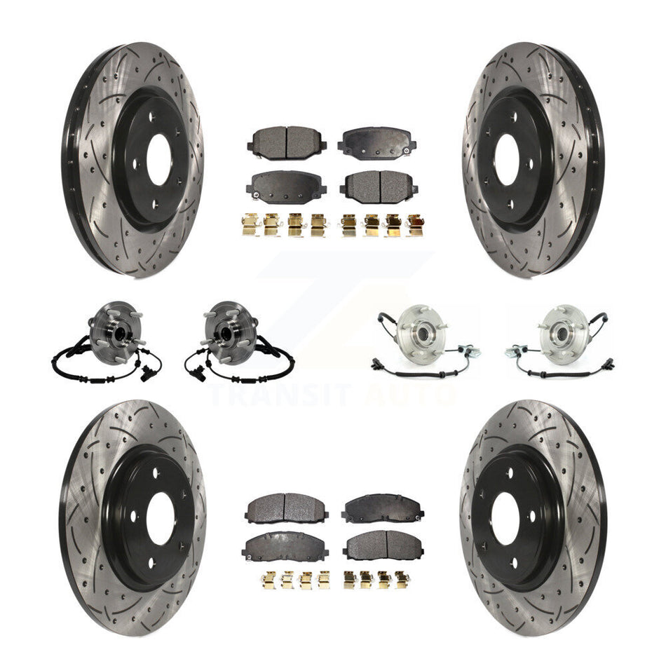 Front Rear Hub Bearings Assembly Coated Disc Brake Rotors And Ceramic Pads Kit (10Pc) For 2012 Volkswagen Routan With Dual Piston Caliper KBB-116806