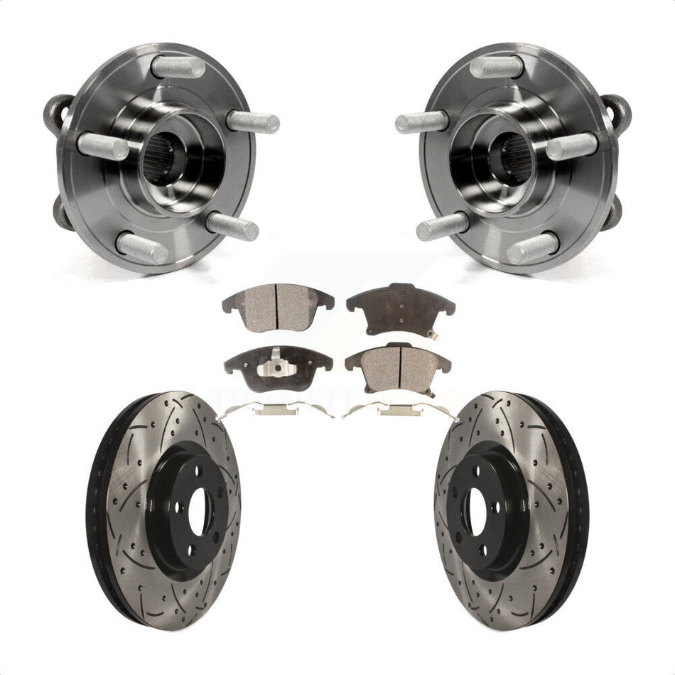 Front Hub Bearing Assembly With Coated Drilled Slotted Disc Brake Rotors And Ceramic Pads Kit For 2019-2020 Ford Police Responder Hybrid SSV Plug-In KBB-116808
