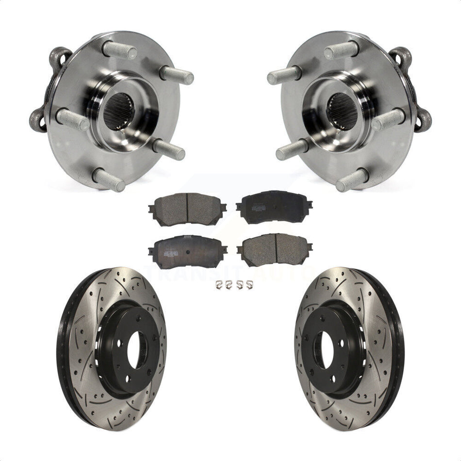Front Hub Bearing Assembly With Coated Drilled Slotted Disc Brake Rotors And Ceramic Pads Kit For 2019 Mazda 6 Naturally Aspirated KBB-116809