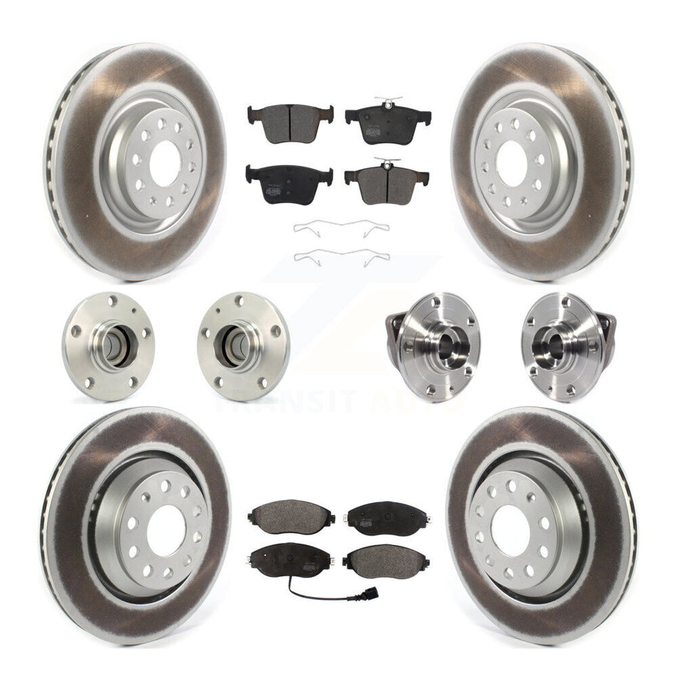 Front Rear Hub Bearings Assembly Coated Disc Brake Rotors And Semi-Metallic Pads Kit (10Pc) For 2019-2020 Volkswagen Arteon FWD KBB-116811