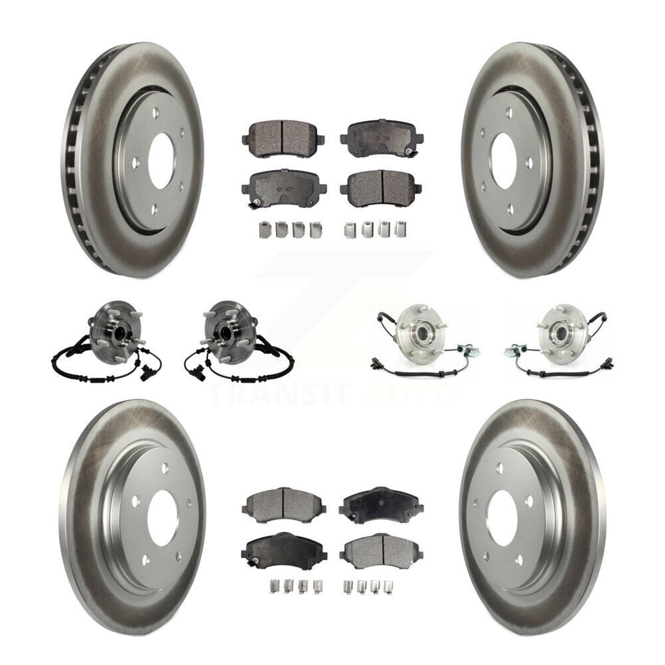 Front Rear Hub Bearings Assembly Coated Disc Brake Rotors And Semi-Metallic Pads Kit (10Pc) For 2012 Volkswagen Routan With Single Piston Caliper KBB-116814