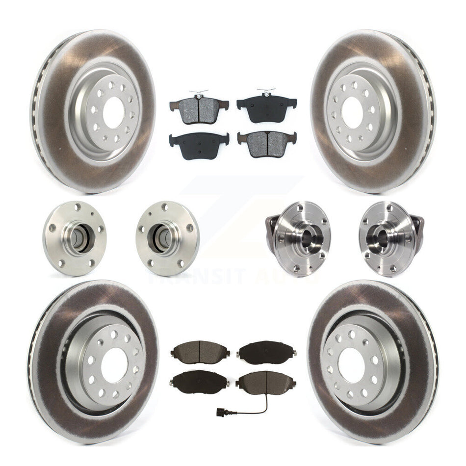 Front Rear Hub Bearings Assembly Coated Disc Brake Rotors And Semi-Metallic Pads Kit (10Pc) For 2019-2020 Volkswagen Arteon FWD KBB-116824