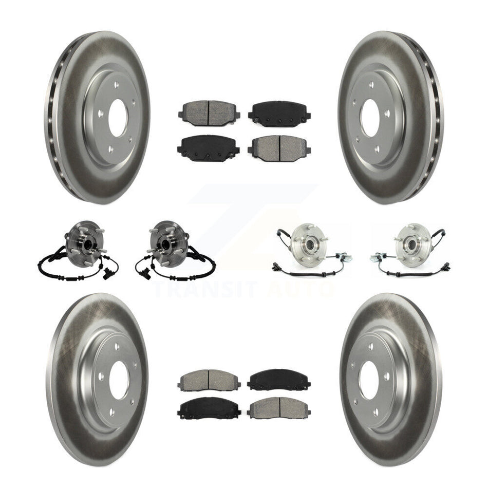 Front Rear Hub Bearings Assembly Coated Disc Brake Rotors And Semi-Metallic Pads Kit (10Pc) For 2012 Volkswagen Routan With Dual Piston Caliper KBB-116827