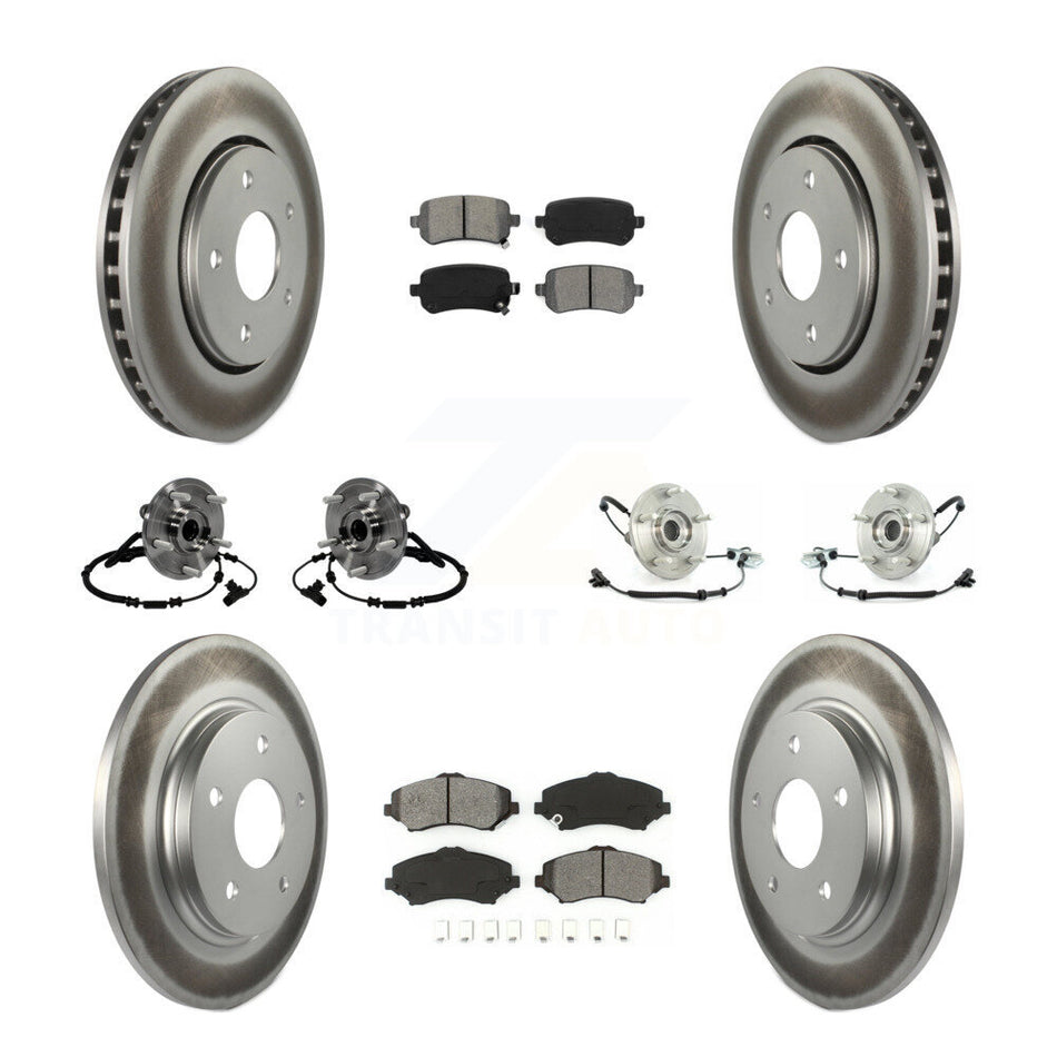 Front Rear Hub Bearings Assembly Coated Disc Brake Rotors And Semi-Metallic Pads Kit (10Pc) For 2012 Volkswagen Routan With Single Piston Caliper KBB-116828