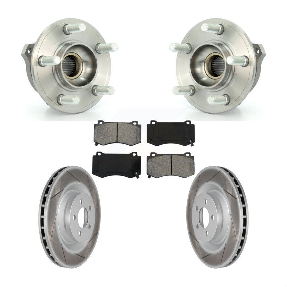 Front Hub Bearing Assembly With Coated Disc Brake Rotors And Semi-Metallic Pads Kit For Dodge Challenger Charger Brembo Brakes GT with AWD KBB-116829