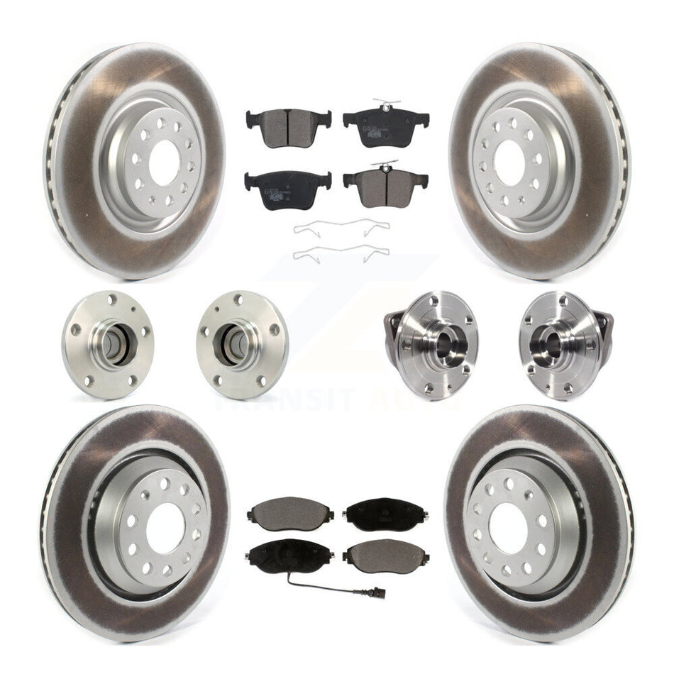 Front Rear Hub Bearings Assembly Coated Disc Brake Rotors And Ceramic Pads Kit (10Pc) For 2019-2020 Volkswagen Arteon FWD KBB-116836