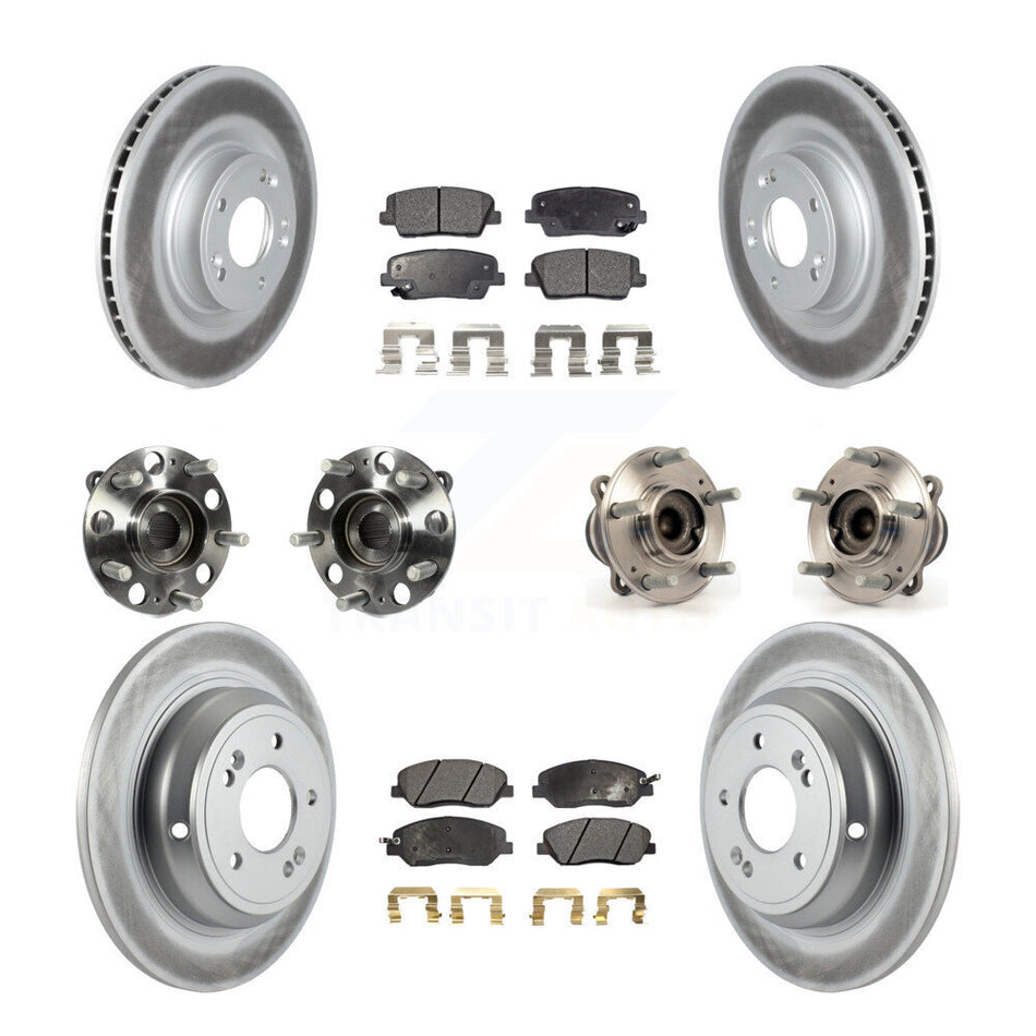 Front Rear Hub Bearings Assembly Coated Disc Brake Rotors And Semi-Metallic Pads Kit (10Pc) For Hyundai Genesis 3.8L KBB-116875