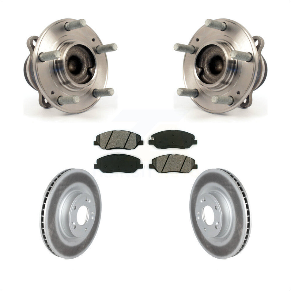 Front Hub Bearing Assembly With Coated Disc Brake Rotors And Semi-Metallic Pads Kit For 2009-2011 Hyundai Genesis 3.8L KBB-116914