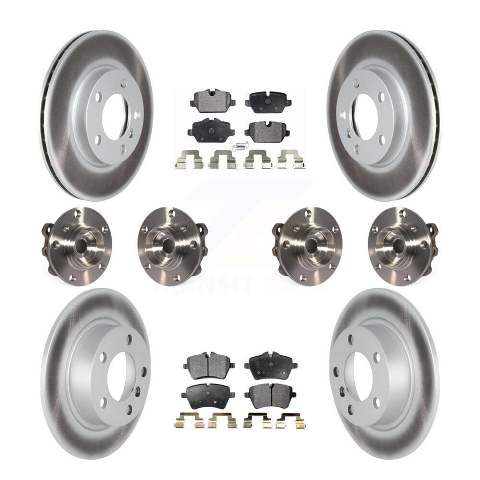 Front Rear Hub Bearings Assembly Coated Disc Brake Rotors And Ceramic Pads Kit (10Pc) For 2011 Mini Cooper Countryman AWD With 294mm Diameter Rotor KBB-116919