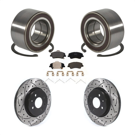 Front Wheel Bearing Coated Drilled Slotted Brake Rotor Pad Kit For Kia Rio Hyundai Accent KBB-117025
