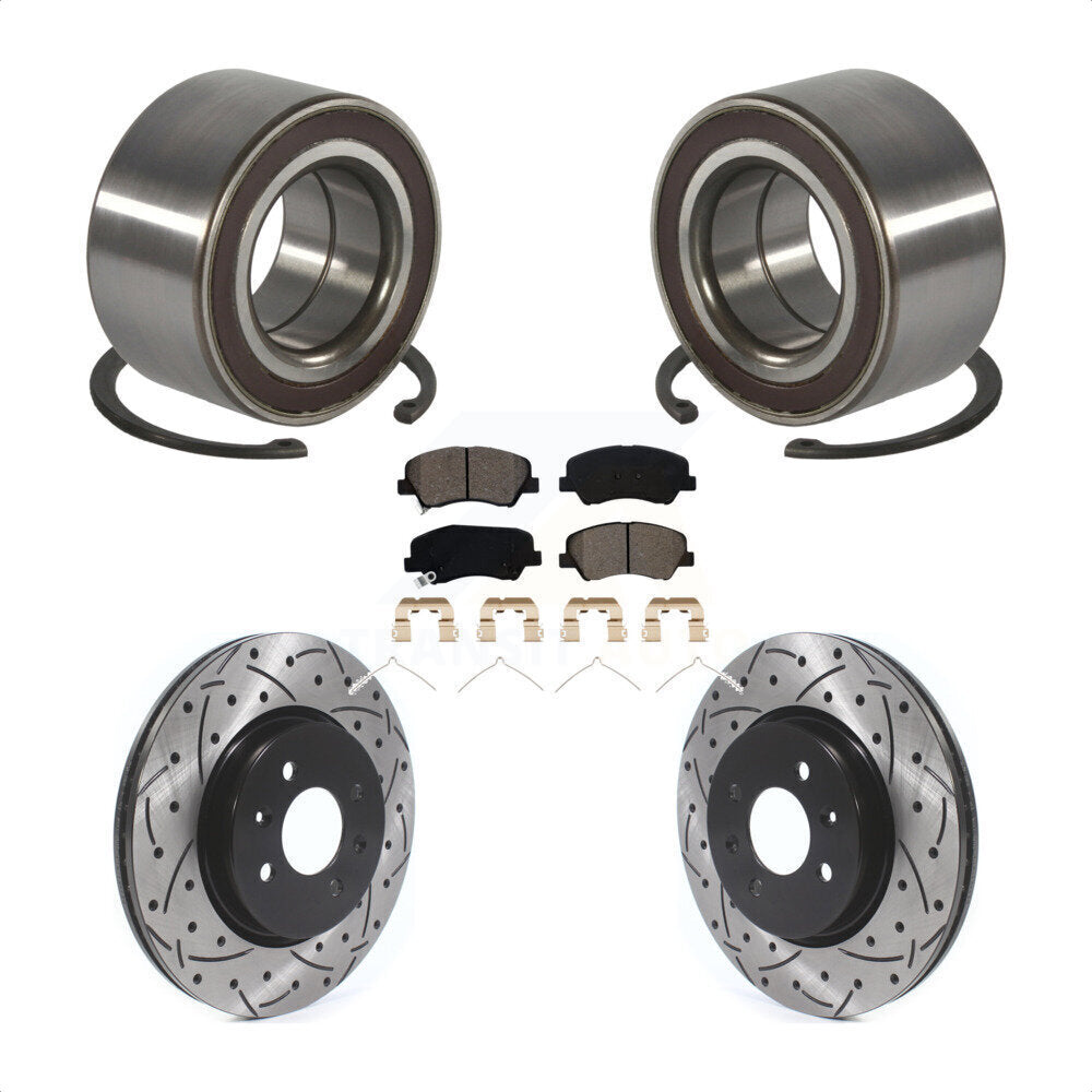 Front Wheel Bearing Coated Drilled Slotted Brake Rotor Pad Kit For Kia Rio Hyundai Accent KBB-117026