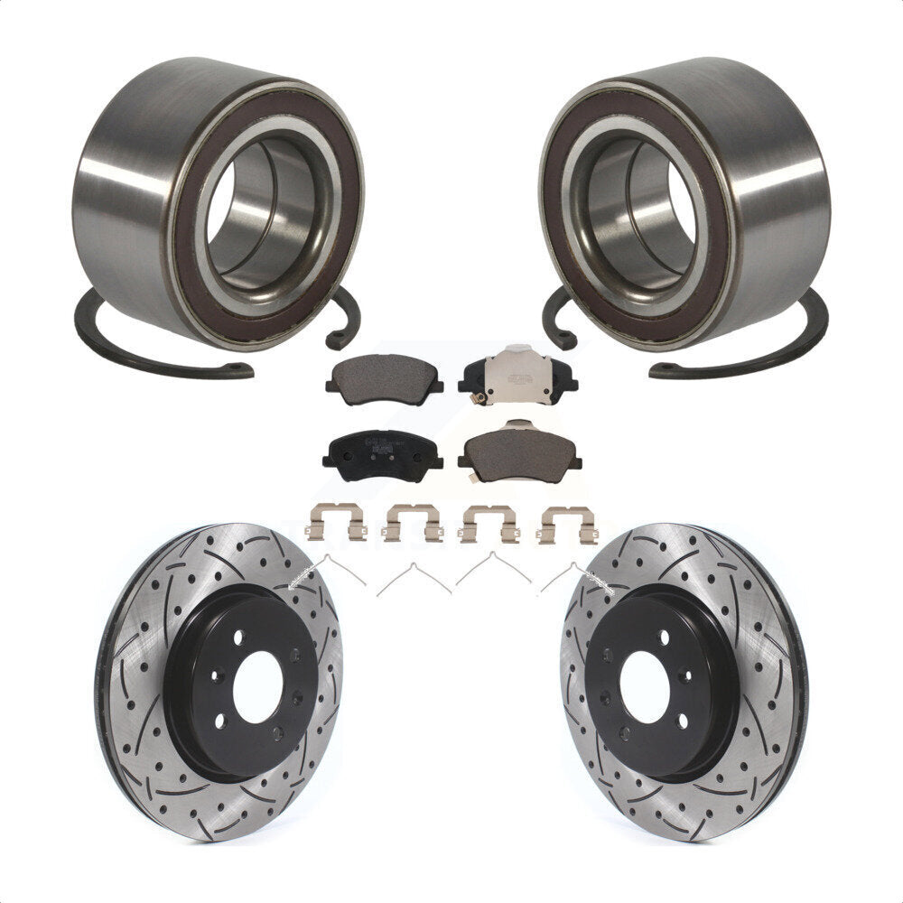 Front Wheel Bearing Coated Drilled Slotted Brake Rotor Pad Kit For Kia Rio Hyundai Accent KBB-117029