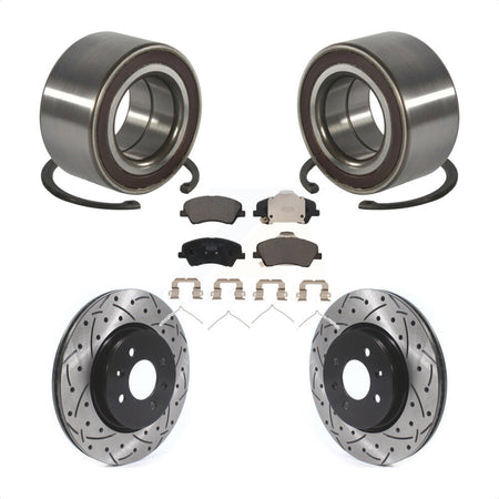 Front Wheel Bearing Coated Drilled Slotted Brake Rotor Pad Kit For Kia Rio Hyundai Accent KBB-117029