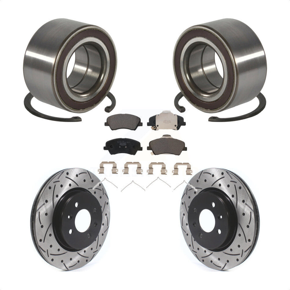 Front Wheel Bearing Coated Drilled Slotted Brake Rotor Pad Kit For Kia Rio Hyundai Accent KBB-117029