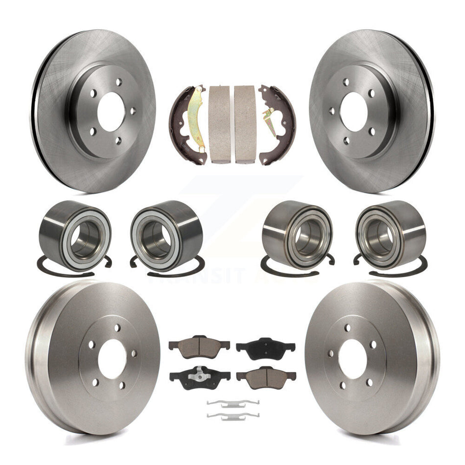 Front Rear Wheel Bearings Disc Brake Rotors And Ceramic Pads Shoes Kit (10Pc) For Ford Escape Mercury Mariner Mazda Tribute KBB-117048