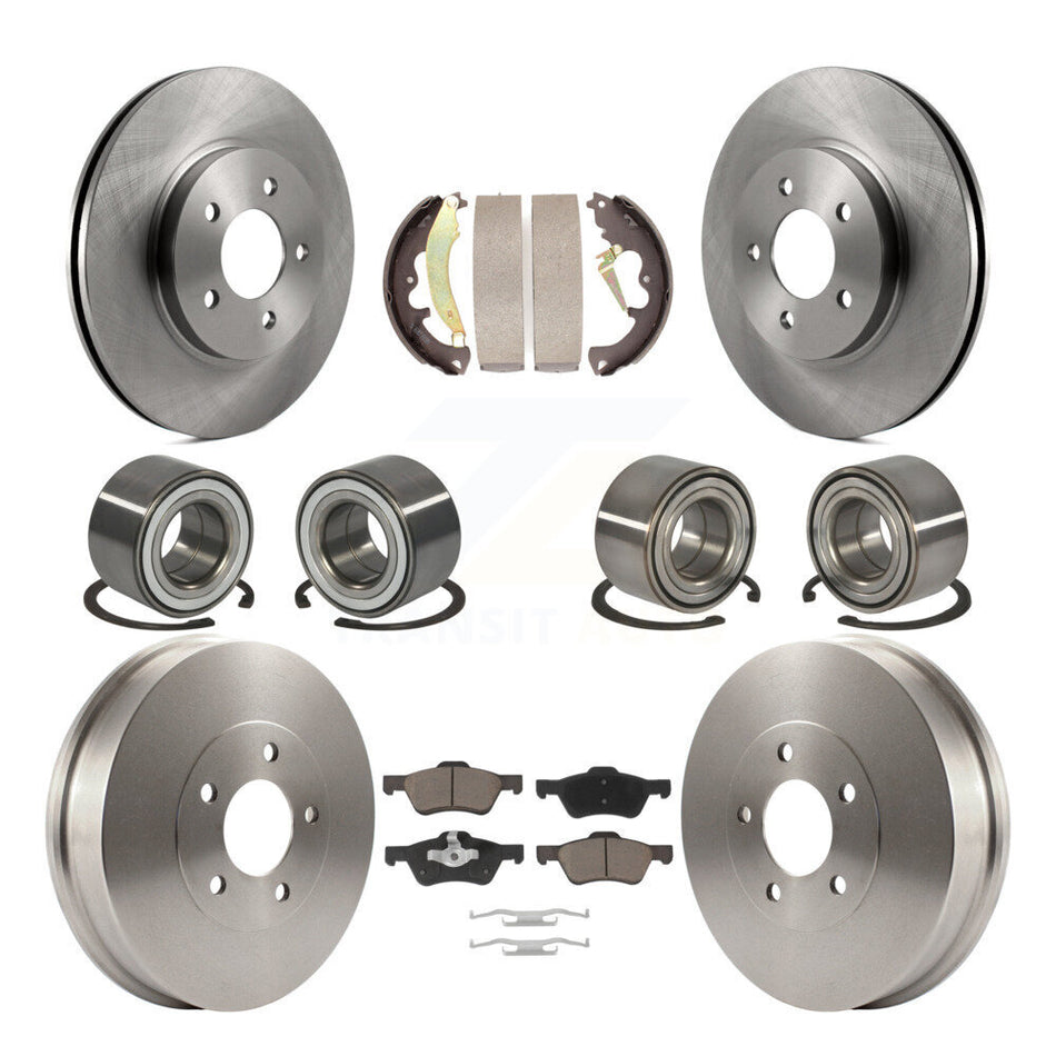 Front Rear Wheel Bearings Disc Brake Rotors And Ceramic Pads Shoes Kit (10Pc) For Ford Escape Mercury Mariner Mazda Tribute KBB-117048