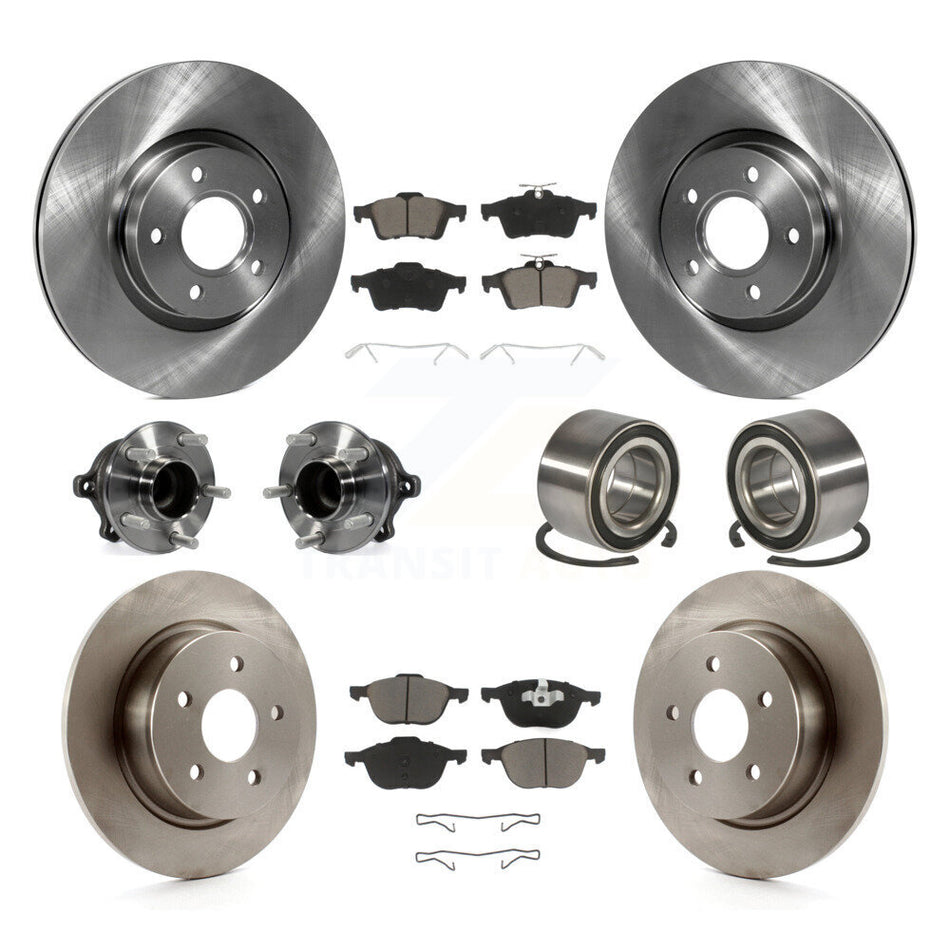 Front Rear Wheel Hub Bearings Assembly Disc Brake Rotors And Ceramic Pads Kit (10Pc) For Ford Escape C-Max Without Parking Assist KBB-117057