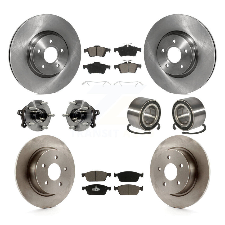 Front Rear Wheel Hub Bearings Assembly Disc Brake Rotors And Ceramic Pads Kit (10Pc) For 2013-2016 Ford Escape AWD with 2.0L 1.6L KBB-117058
