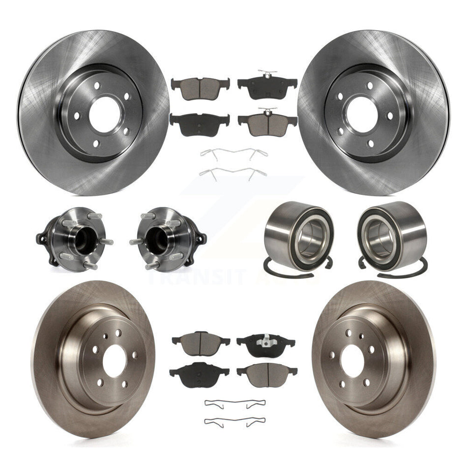 Front Rear Wheel Hub Bearings Assembly Disc Brake Rotors And Ceramic Pads Kit (10Pc) For 2017-2019 Ford Escape FWD with 2.5L 1.5L Without Parking Assist KBB-117059