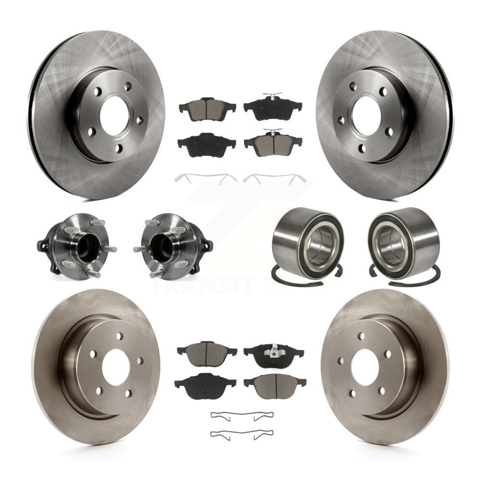 Front Rear Wheel Hub Bearings Assembly Disc Brake Rotors And Ceramic Pads Kit (10Pc) For Ford C-Max Without Parking Assist KBB-117060