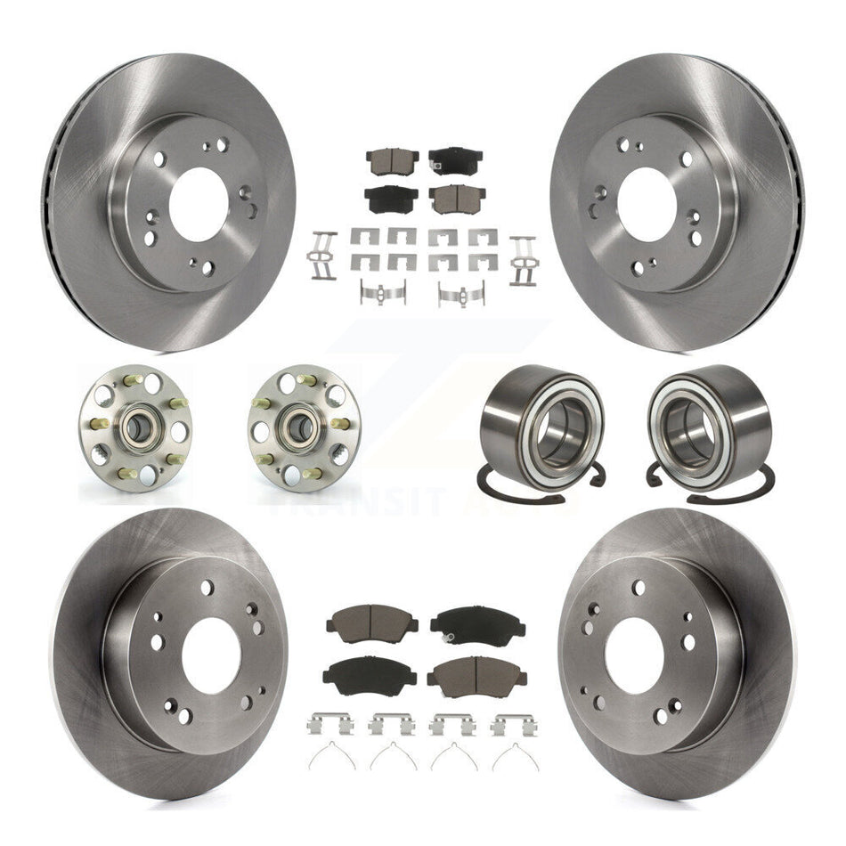Front Rear Wheel Hub Bearings Assembly Disc Brake Rotors And Ceramic Pads Kit (10Pc) For 2004 Honda Civic SiR KBB-117085