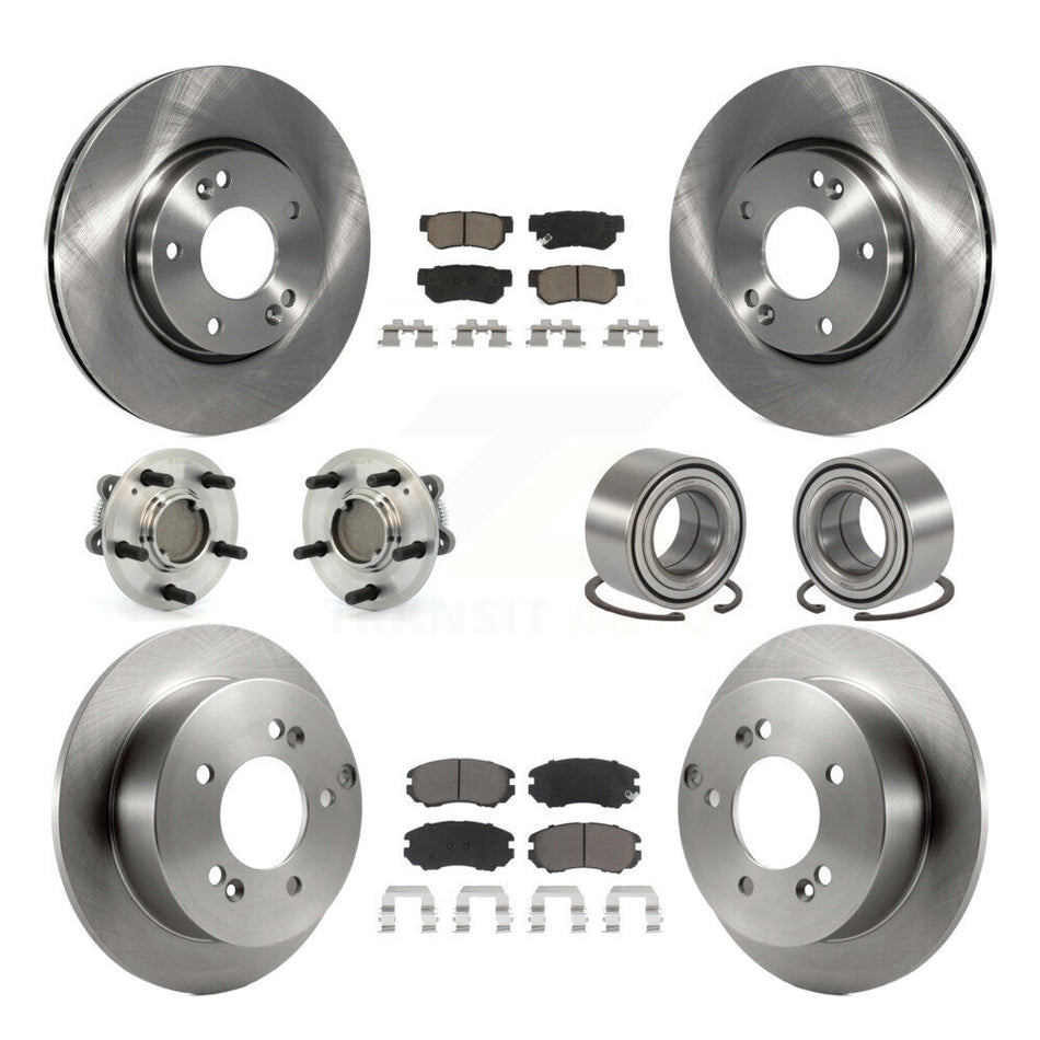 Front Rear Wheel Hub Bearings Assembly Disc Brake Rotors And Ceramic Pads Kit (10Pc) For Hyundai Sonata Kia Optima Magentis KBB-117097