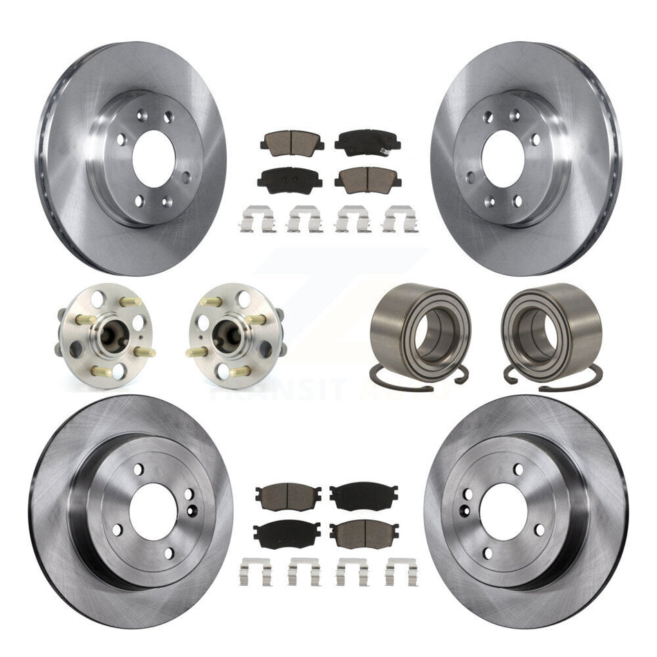 Front Rear Wheel Hub Bearings Assembly Disc Brake Rotors And Ceramic Pads Kit (10Pc) For 2011 Hyundai Accent 4-Wheel ABS KBB-117103