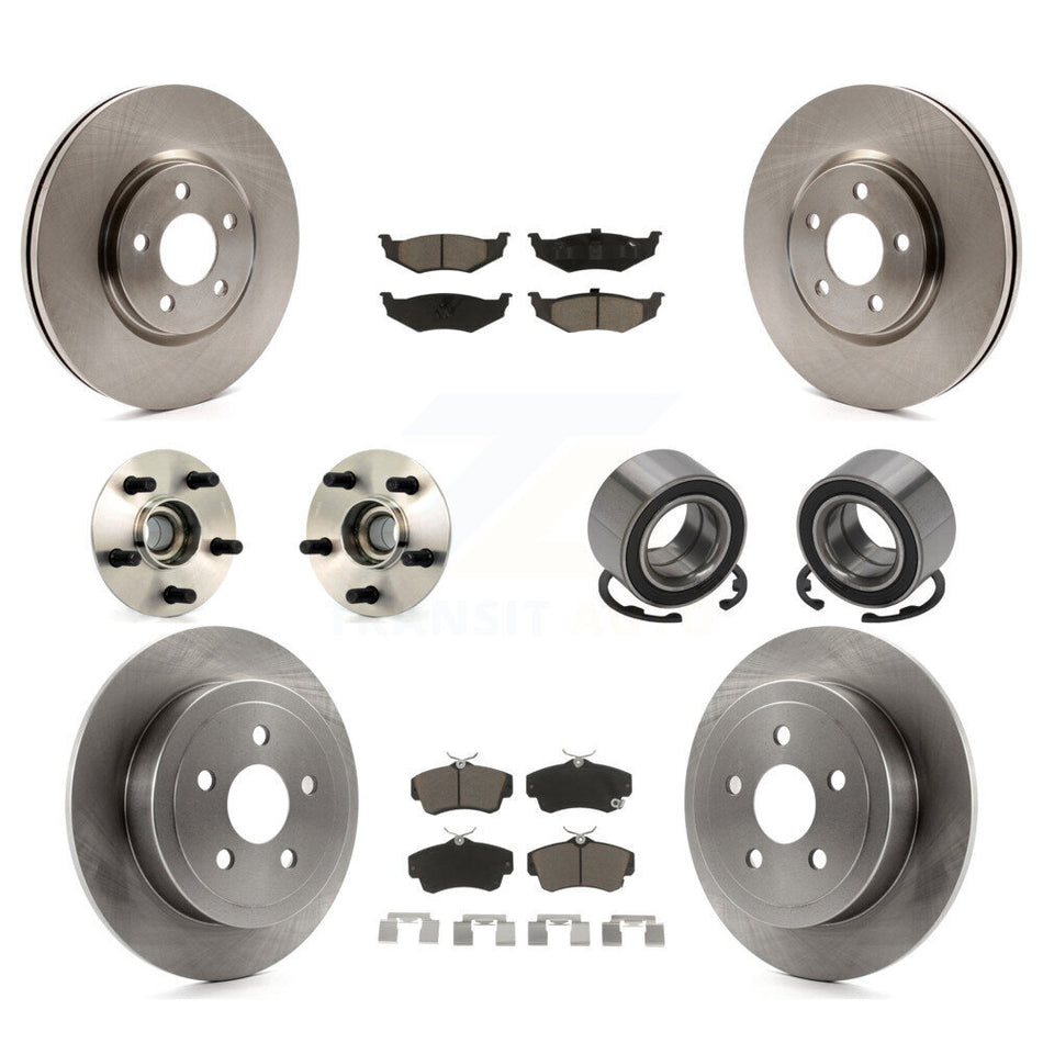 Front Rear Wheel Hub Bearings Assembly Disc Brake Rotors And Ceramic Pads Kit (10Pc) For 2008-2009 Chrysler PT Cruiser Turbocharged KBB-117110