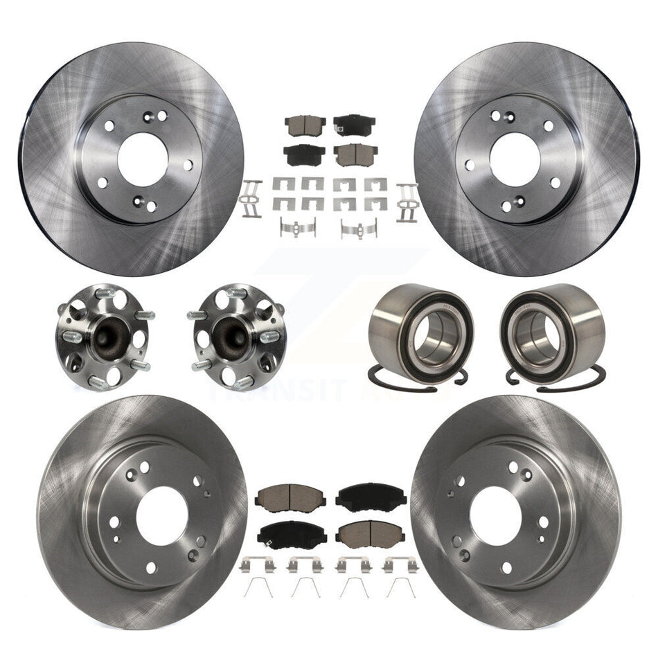Front Rear Wheel Hub Bearings Assembly Disc Brake Rotors And Ceramic Pads Kit (10Pc) For Honda Civic KBB-117112