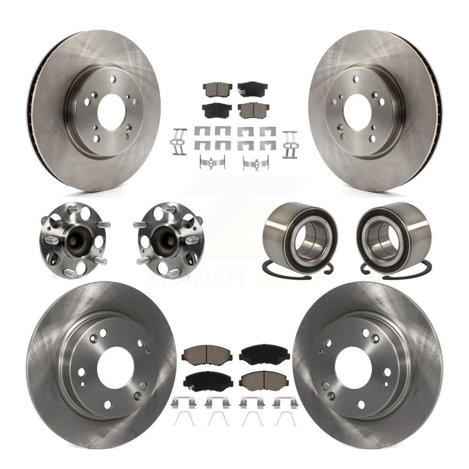 Front Rear Wheel Hub Bearings Assembly Disc Brake Rotors And Ceramic Pads Kit (10Pc) For 2015 Honda Civic EX with Coupe Manual transmission KBB-117113
