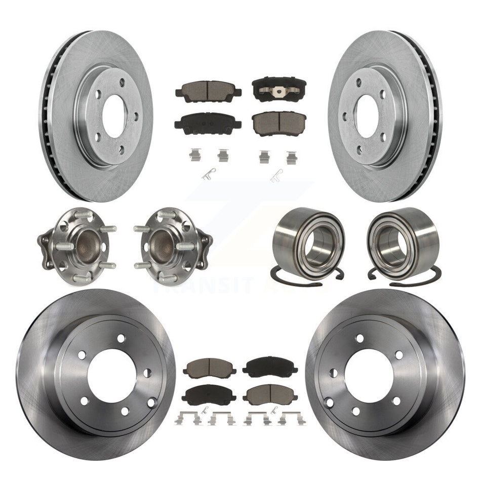 Front Rear Wheel Hub Bearings Assembly Disc Brake Rotors And Ceramic Pads Kit (10Pc) For 2008-2009 Mitsubishi Lancer DE with FWD Non-ABS KBB-117124