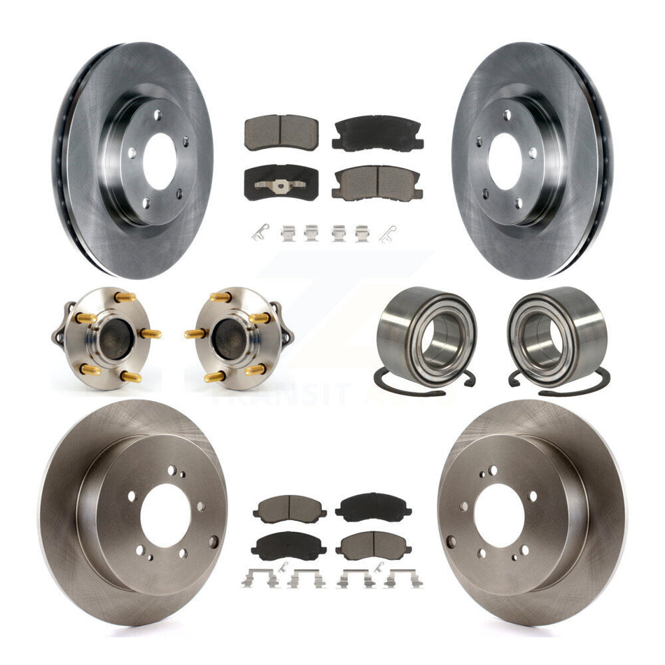 Front Rear Wheel Hub Bearings Assembly Disc Brake Rotors And Ceramic Pads Kit (10Pc) For 2011 Mitsubishi Outlander FWD with 3.0L Without 7 Passenger Seating KBB-117126