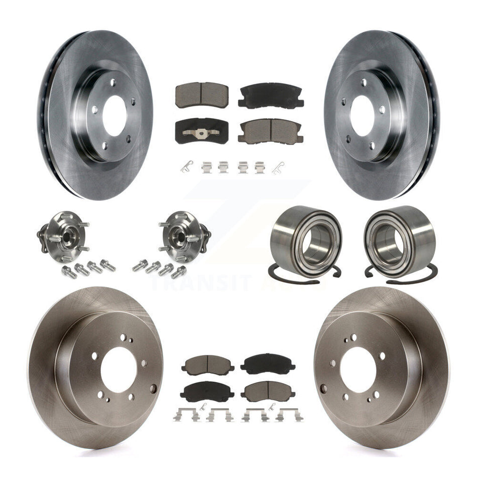 Front Rear Wheel Hub Bearings Assembly Disc Brake Rotors And Ceramic Pads Kit (10Pc) For Mitsubishi Outlander Without 7 Passenger Seating KBB-117127