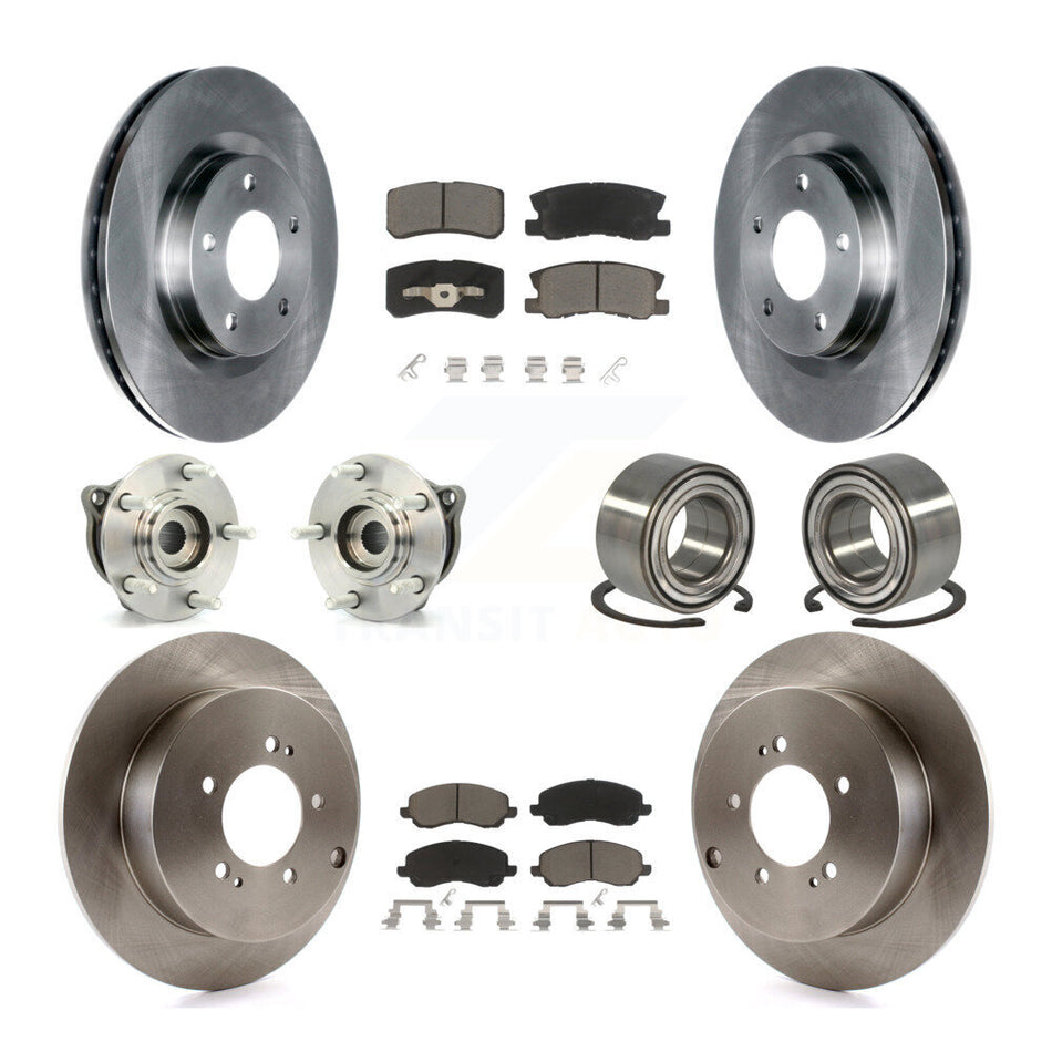 Front Rear Wheel Hub Bearings Assembly Disc Brake Rotors And Ceramic Pads Kit (10Pc) For Mitsubishi Outlander With 7 Passenger Seating KBB-117130
