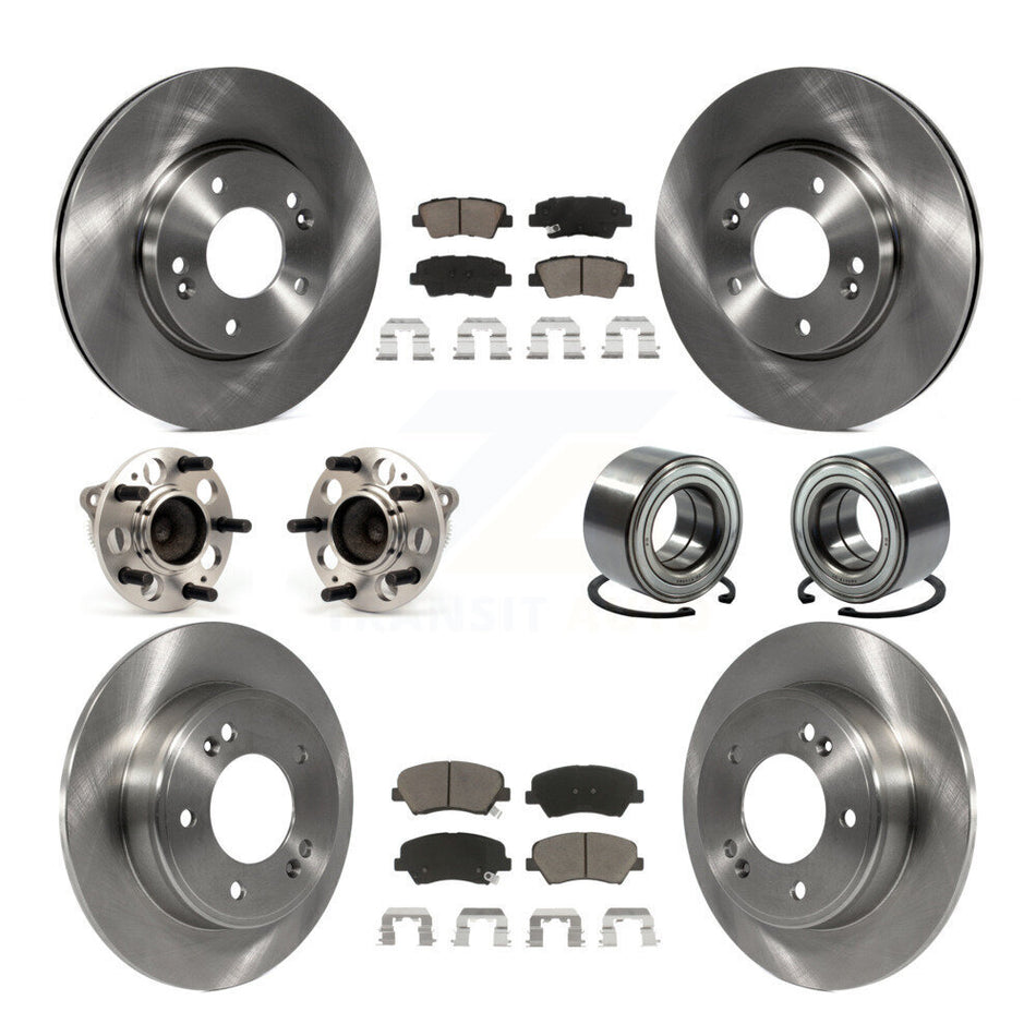 Front Rear Wheel Hub Bearings Assembly Disc Brake Rotors And Ceramic Pads Kit (10Pc) For Hyundai Elantra Kia Forte Veloster GT Forte5 Coupe Koup KBB-117155