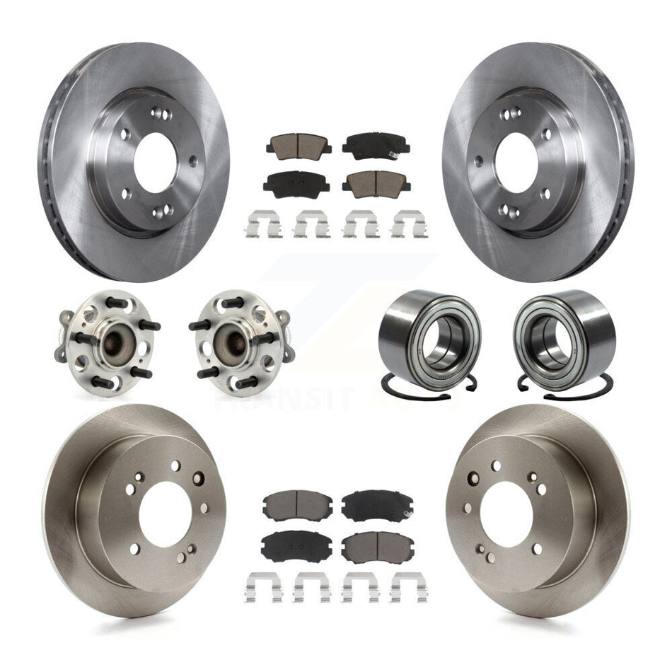 Front Rear Wheel Hub Bearings Assembly Disc Brake Rotors And Ceramic Pads Kit (10Pc) For 2010 Hyundai Elantra Sedan with 4-Wheel ABS From 03 23 10 KBB-117156